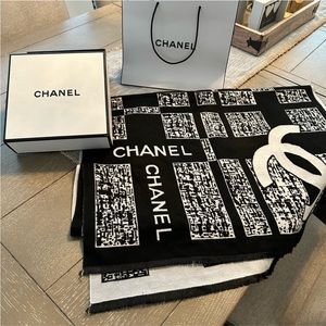 Cashmere & Silk reversible oversized Chanel logo scarf/wrap